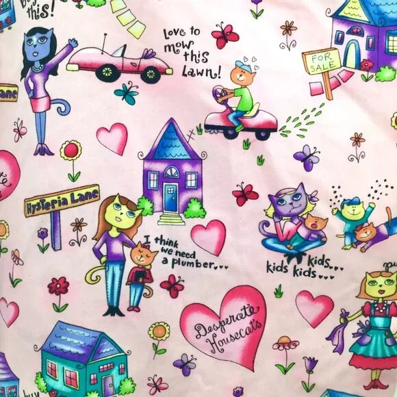 CUTE 2X 3X Pink Scrubs Desperate Housecats Cats Kitty Pattern 3 Pockets S/S - Picture 11 of 11